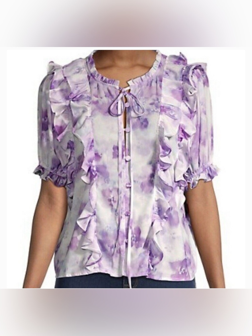 For Love & Lemons Lavender Zinnia Ruffle Tie-Front Blouse